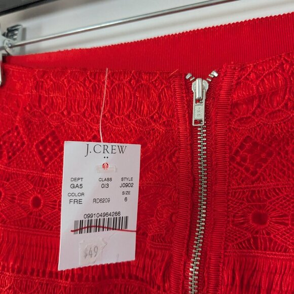 J. Crew Mini Skirt Size 6 Red Fringe Tiered Lace Exposed Zip Crochet Overlay NWT - Picture 11 of 15